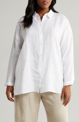 Eileen Fisher Classic Easy Organic Linen Button-Up Shirt in White at Nordstrom, Size 2X