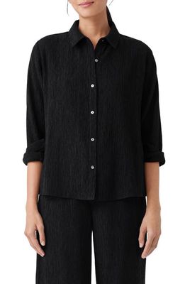 Eileen Fisher Classic Plissé Button-Up Shirt in Black