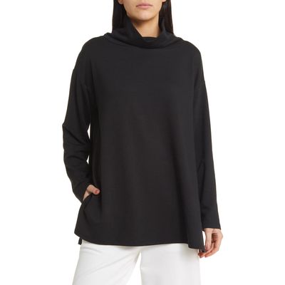 Eileen Fisher Cowl Neck Long Sleeve Tunic in Black