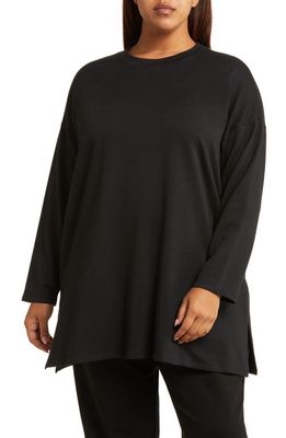 Eileen Fisher Crewneck Boxy Brushed Terry Tunic in Black