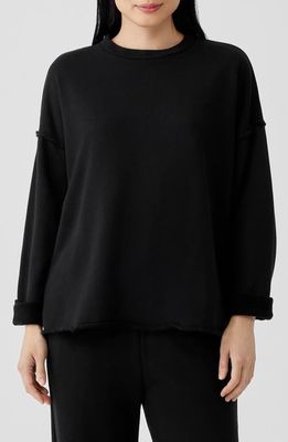 Eileen Fisher Crewneck Boxy Organic Cotton Sweatshirt in Black