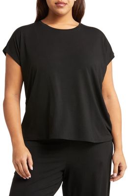 Eileen Fisher Crewneck Boxy Stretch Jersey Top in Black