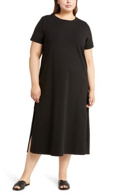 Eileen Fisher Crewneck Jersey Shift Dress in Black