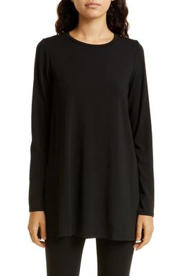 Eileen Fisher Crewneck Long Sleeve Tunic Top in Black