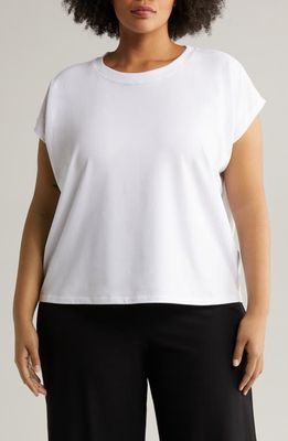 Eileen Fisher Crewneck Organic Cotton Blend Jersey T-Shirt in White