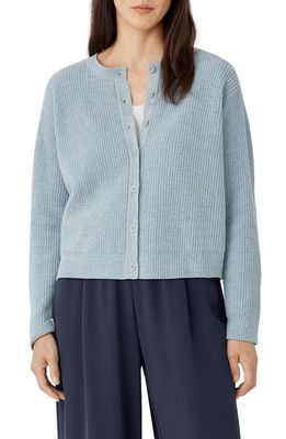Eileen Fisher Crewneck Organic Cotton Chenille Cardigan in Frost
