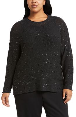 Eileen Fisher Crewneck Sequin Merino Wool Sweater in Charcoal