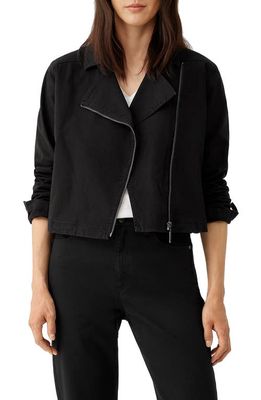 Eileen Fisher Crop Denim Moto Jacket in Black