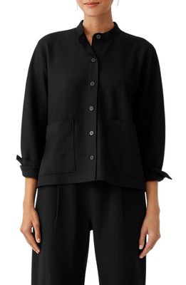 Eileen Fisher Crop Wool Shirt Jacket in Black