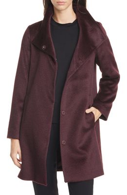 Eileen Fisher High Collar Wool & Alpaca Blend Coat in Cassis