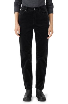 Eileen Fisher High Waist Slim Straight Leg Stretch Velveteen Pants in Black