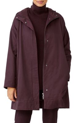Eileen Fisher Hooded Boxy Long Organic Cotton Blend Coat in Casis