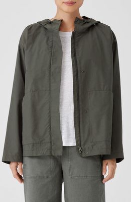 Eileen Fisher Hooded Cotton Blend Jacket in Grove