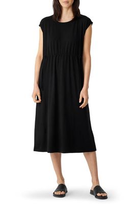 Eileen Fisher Jewel Neck Jersey Shift Dress in Black