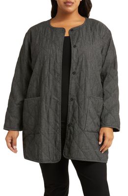 Eileen Fisher Jewel Neck Quilted Organic Cotton Jacket in Black