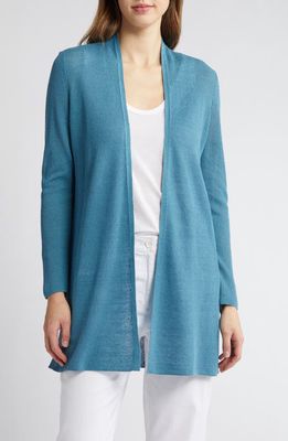 Eileen Fisher Long Organic Linen & Organic Cotton Cardigan in River