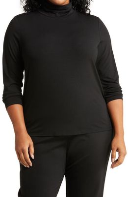 Eileen Fisher Long Sleeve Jersey Turtleneck Top in Black