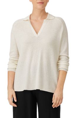 Eileen Fisher Long Sleeve Linen Blend Pullover Sweater in Ivory