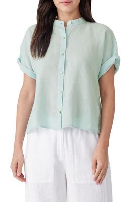 Eileen Fisher Mandarin Collar Linen Button-Up Shirt in Clear Water