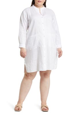 Eileen Fisher Mandarin Collar Long Sleeve Organic Linen Shirtdress in White