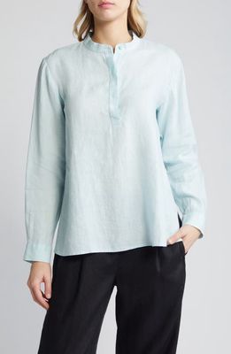 Eileen Fisher Mandarin Collar Organic Linen Popover Shirt in Clear Water