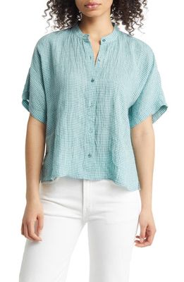 Eileen Fisher Mandarin Collar Organic Linen Shirt in Amalfi