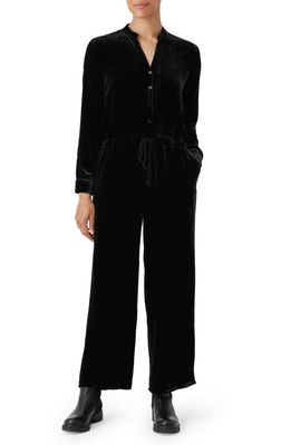 Eileen Fisher Mandarin Collar Velvet Straight Leg Jumpsuit in Black