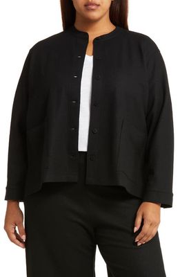 Eileen Fisher Mandarin Collar Wool Shirt Jacket in Black