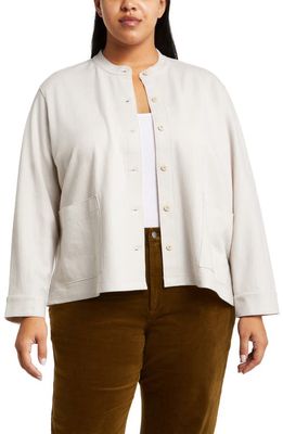 Eileen Fisher Mandarin Collar Wool Shirt Jacket in Chalk