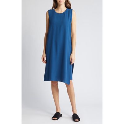 Eileen Fisher Matte Silk Shift Dress in Atlantis