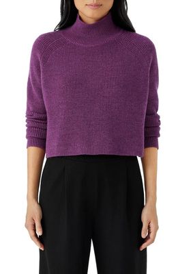 Eileen Fisher Merino Wool Crop Turtleneck Sweater in Plum Blossom