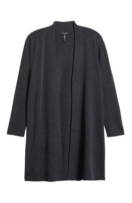 Eileen Fisher Merino Wool Longline Open Front Cardigan in Charcoal
