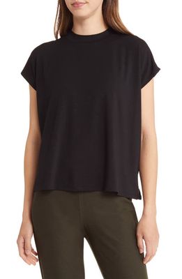 Eileen Fisher Mock Neck Cap Sleeve T-Shirt in Black
