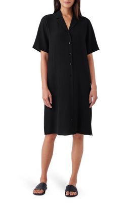 Eileen Fisher Notch Collar Silk Shirtdress in Black