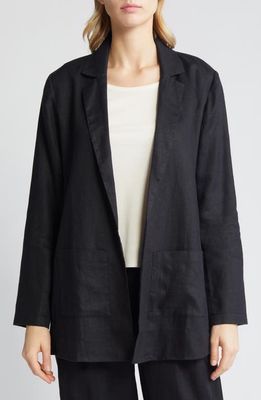Eileen Fisher Notch Lapel Longline Organic Linen Blazer in Black