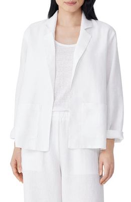 Eileen Fisher Notched Lapel Organic Linen Jacket in White
