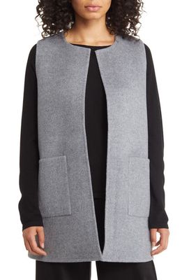 Eileen Fisher Open Front Longline Wool & Cashmere Vest in Charcoal/Moon