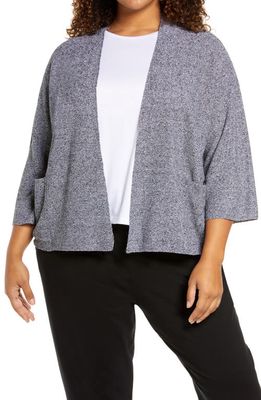 Eileen Fisher Open Front Organic Linen & Cotton Cardigan in Black White