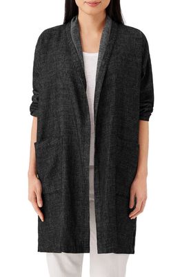 Eileen Fisher Organic Cotton & Hemp Tweed Long Coat in Black