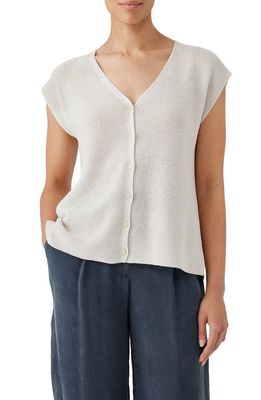 Eileen Fisher Organic Cotton Cap Sleeve Button-Up Sweater in Bone