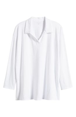 Eileen Fisher Organic Cotton Johnny Collar Tunic Top in White