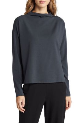 Eileen Fisher Organic Cotton Long Sleeve Funnel Neck T-Shirt in Graphite