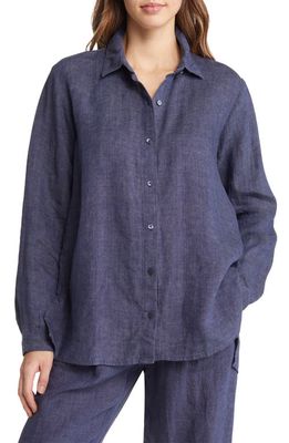 Eileen Fisher Organic Linen Long Sleeve Button-Up Shirt in Dusk