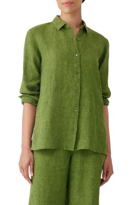 Eileen Fisher Organic Linen Long Sleeve Button-Up Shirt in Field