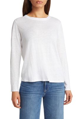 Eileen Fisher Organic Linen Long Sleeve T-Shirt in White at Nordstrom, Size Large