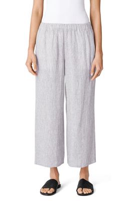 Eileen Fisher Organic Linen Wide Leg Crop Pants in White Multi