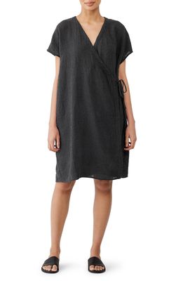 Eileen Fisher Organic Linen Wrap Dress in Black
