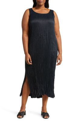 Eileen Fisher Pleated Scoop Neck Midi Dress in Black