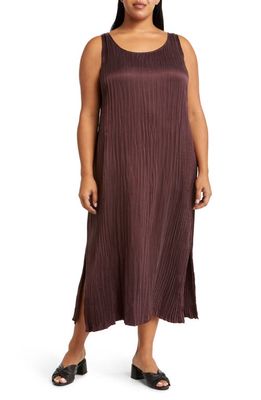 Eileen Fisher Pleated Scoop Neck Midi Dress in Cassis