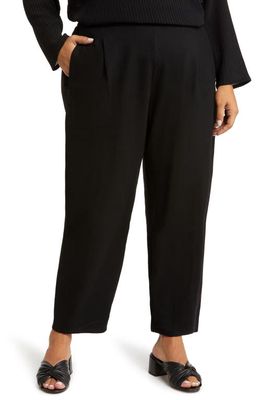 Eileen Fisher Pleated Tapered Wool Ankle Pants in Black